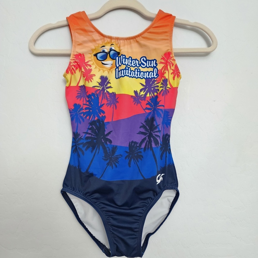 GK Elite Girls Gymnastics Leotard Winter Sun Invitational Tropical Youth